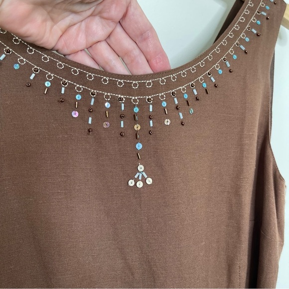 VTG Y2K Sleeveless Linen Midi Dress sequin dead stock vacation - Picture 3 of 13